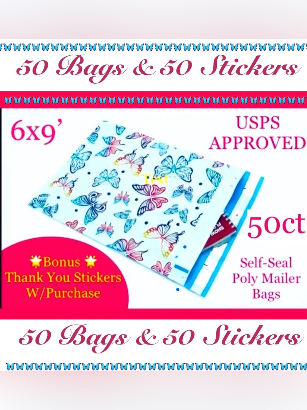 50ct 6x9’ Polymailer Bags~ 🦋🆕🦋 BONUS! 50ct Thank You Stickers